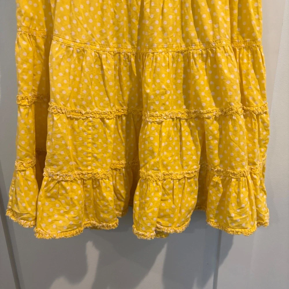 Mini Boden Girls 11-12Y Yellow Polka Dot Tiered Skirt Cotton Boho Cottage Ruffle